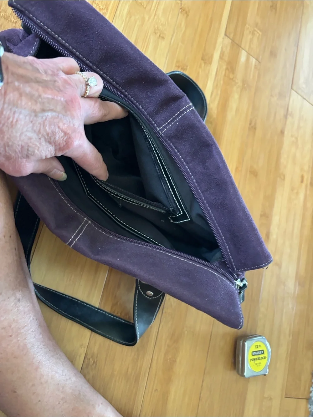 St. John's Bay Plum Suede Satchel with Black Handles